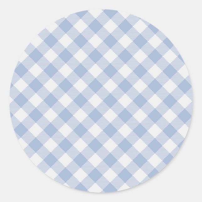 Light Blue Gingham Pattern Classic Chequered Print Round Sticker (Front)
