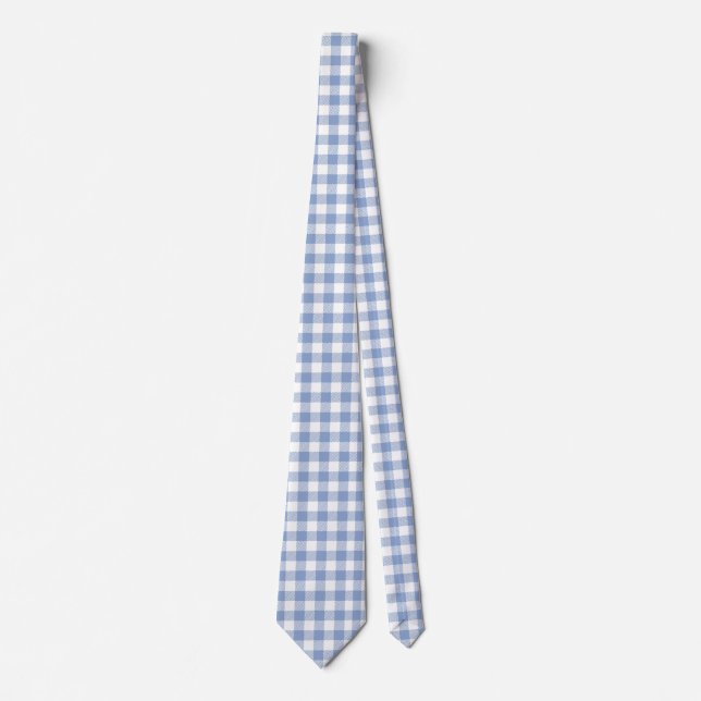 Light Blue Gingham Pattern Classic Chequered Print Tie (Front)