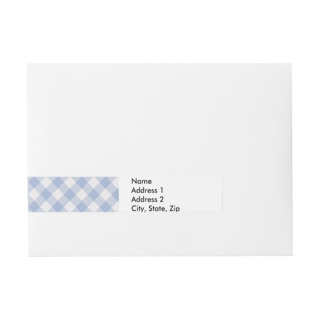 Light Blue Gingham Pattern Classic Chequered Print Wraparound Address Label (Front)