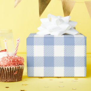 Light Blue Gingham Pattern Classic Chequered Print Wrapping Paper