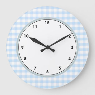 Light blue gingham pattern large clock