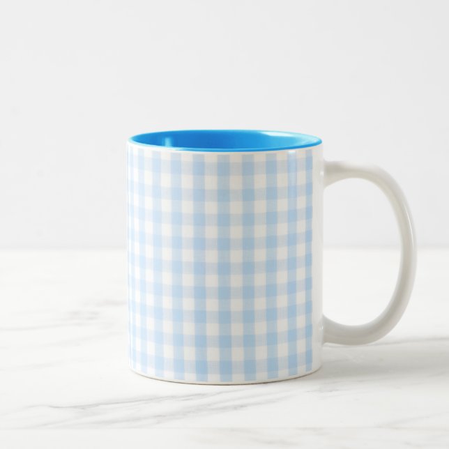 Light blue gingham pattern Two-Tone coffee mug (Right)