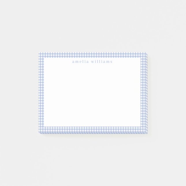 Light Blue Gingham Plaid Post-it Notes (Front)