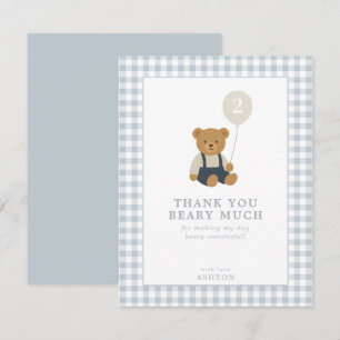 Light Blue Gingham Teddy Bear thank you card
