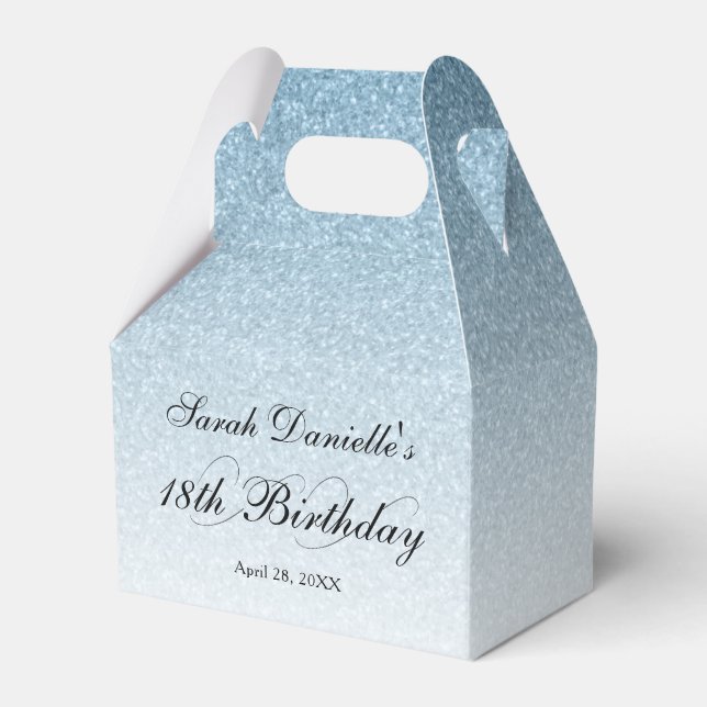 Light Blue Glam Glitter Personalized Favor Box (Front Side)