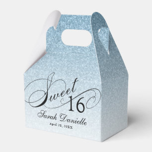 Light Blue Glam Glitter Sweet 16 Custom Party Favor Box