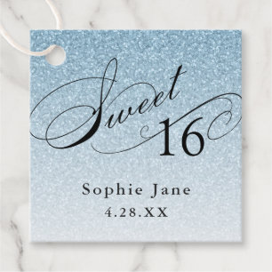 Light Blue Glam Glitter Sweet 16 Personalized Favour Tags