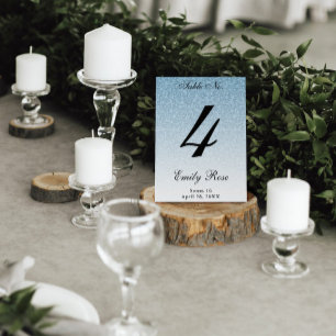 Light Blue Glam Glitter Table Number Card