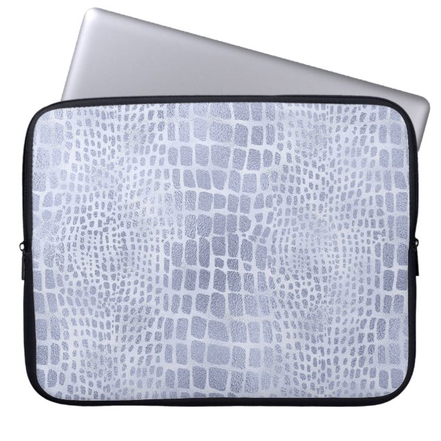 LIGHT BLUE GLITTER ALLIGATOR LOOK PATTERN LAPTOP SLEEVE (Front)