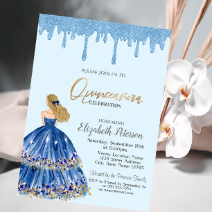 Light Blue Glitter Drips,Dress Girl Quinceanera Invitation