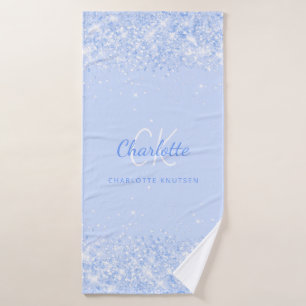 Light blue glitter name monogram elegant bath towel set
