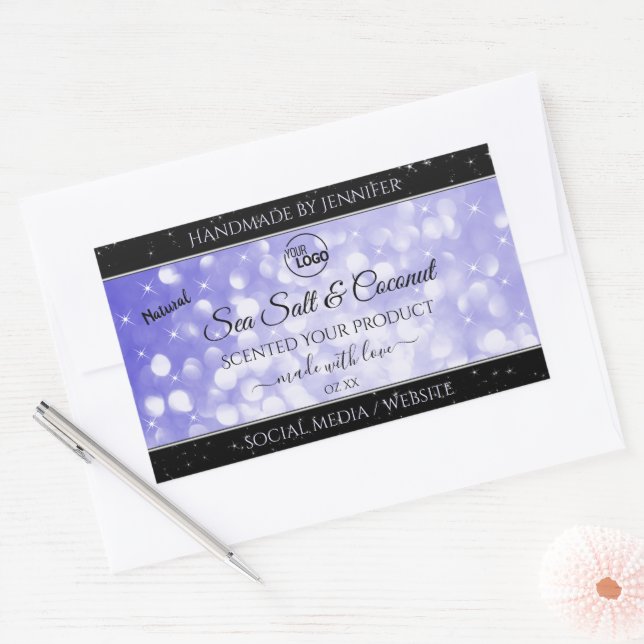 Light Blue Glitter Product Packaging Logo Labels (Envelope)