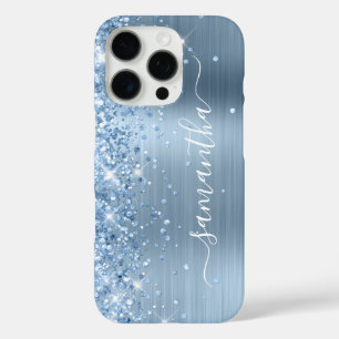 Light Blue Glittery Glam Girly Signature iPhone 16 Pro Case