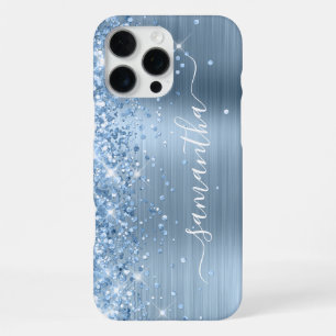 Light Blue Glittery Glam Girly Signature iPhone 16 Pro Max Case