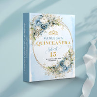 Light Blue Gold Botanical Quinceañera Memory Binde