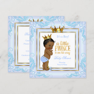 Light Blue Gold Crown Prince Baby Shower Ethnic Invitation