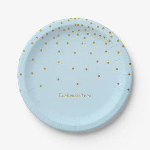 Light Blue & Gold Foil Confetti Dots Party Plates
