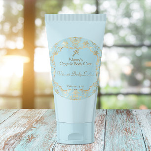 Light blue & gold foil damask cosmetics label 3