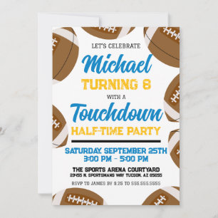 Light Blue Gold Football Halftime Birthday Party Invitation