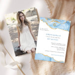 Light Blue & Gold Glitter Agate Photo Bat Mitzvah Invitation<br><div class="desc">This modern design features a beautiful agate border along with your custom text and photo.  Use the template form to add your text and pictures.  The advanced editing menus,  accessed by choosing "customize further",  will allow you to change the fonts,  colours and layout.</div>