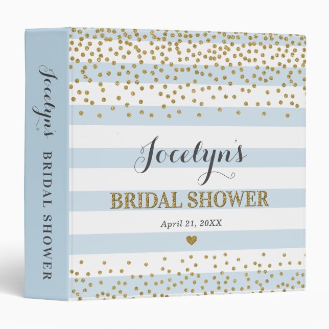 Light Blue Gold Glitter Bridal Shower Memories Binder (Front/Spine)