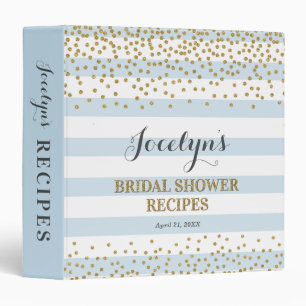 Light Blue Gold Glitter Bridal Shower Recipe Book Binder