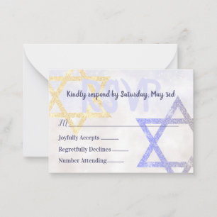Light Blue, Gold Glitter Stars RSVP Card