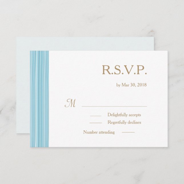 Light blue gold white subtle stripes wedding RSVP Invitation (Front/Back)