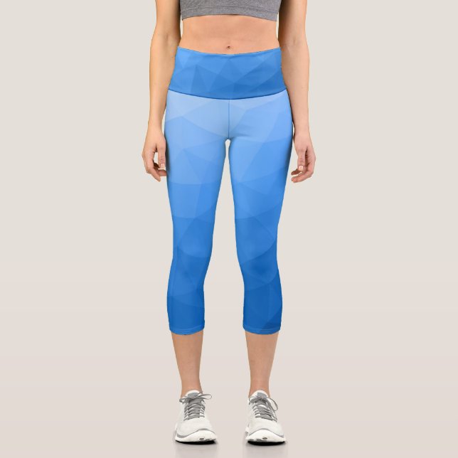 Light blue gradient geometric mesh pattern capri leggings (Front)
