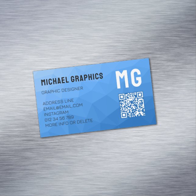 Light blue gradient geometric mesh pattern QR code Magnetic Business Card (In Situ)