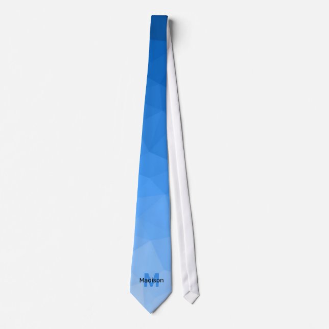 Light blue gradient geometry mesh pattern Monogram Tie (Front)