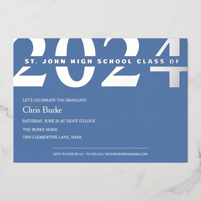 Light Blue Graduation Silver Foil Invitation  (Front)
