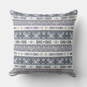 Light blue gray ethnic striped ornament throw pillow