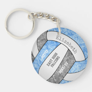 Light blue gray girly sports custom volleyball keychain