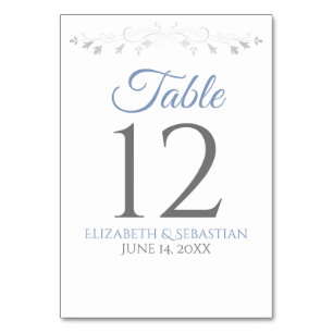 Light Blue & Gray Simple Elegant Wedding Table Number