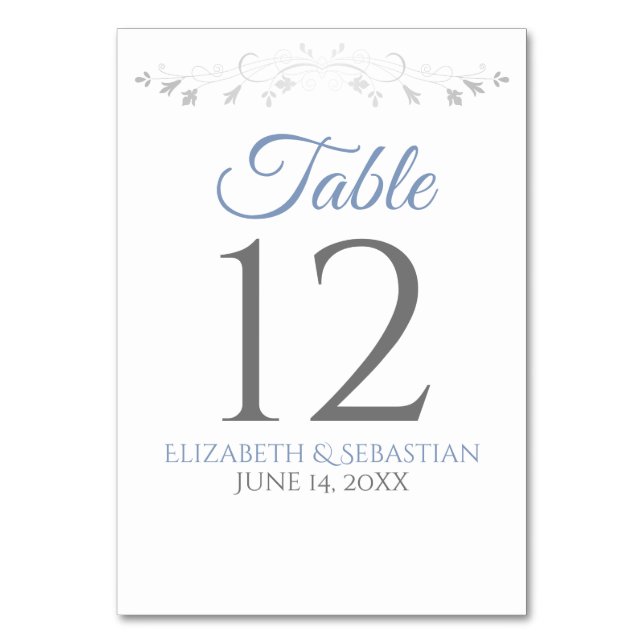 Light Blue & Gray Simple Elegant Wedding Table Number (Front)