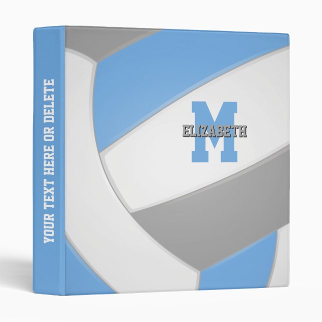 light blue gray team sports girls boys volleyball binder (Front/Spine)