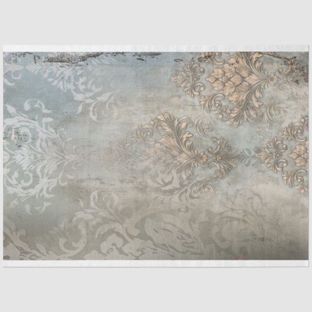 Light Blue Gray, Weathered Damask Background Tissue Paper (Front)