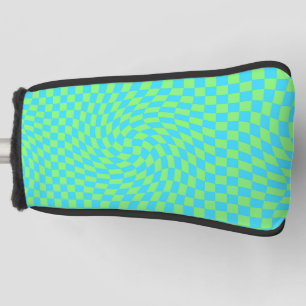 Light Blue & Green Warped Chequerboard Pattern Golf Head Cover