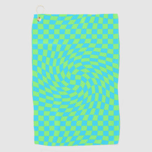 Light Blue & Green Warped Chequerboard Pattern  Golf Towel