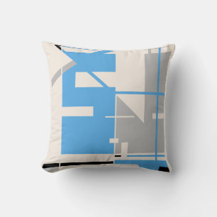 Light Blue Grey Black Beige Bold Mosaic Abstract Throw Pillow