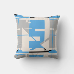 Light Blue Grey Black Beige Geometric Abstract Throw Pillow