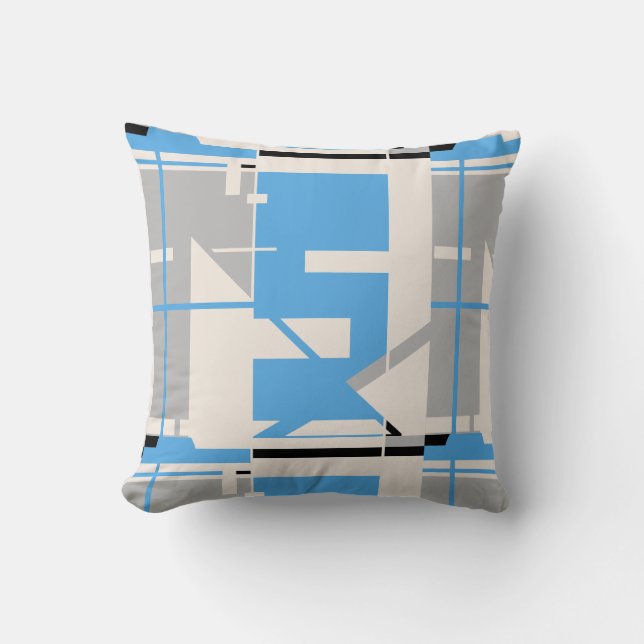 Light Blue Grey Black Beige Geometric Abstract Throw Pillow (Front)