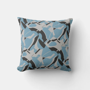 Light Blue Grey Black Diagonal MCM Look Art Print Throw Pillow