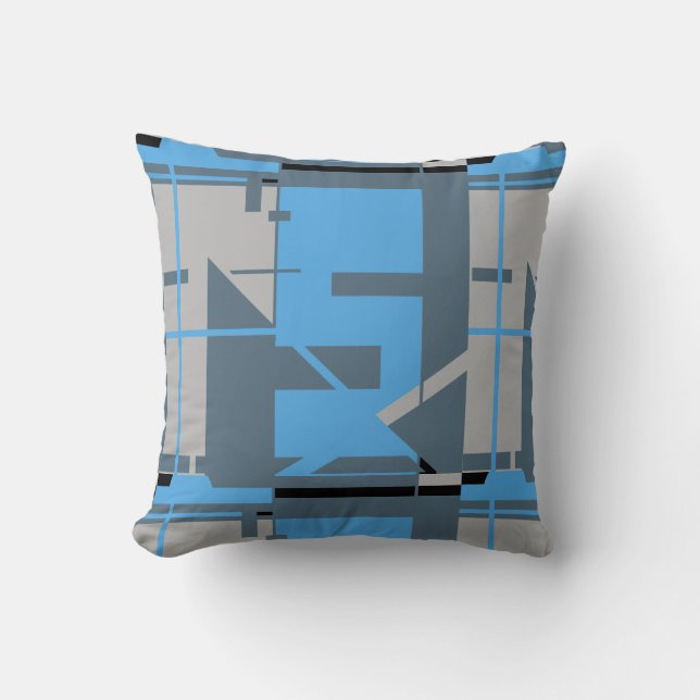 Light Blue Grey Black Slate Geometric Abstract Throw Pillow (Front)