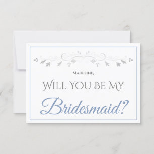 Light Blue & Grey Elegant Be My Bridesmaid Card
