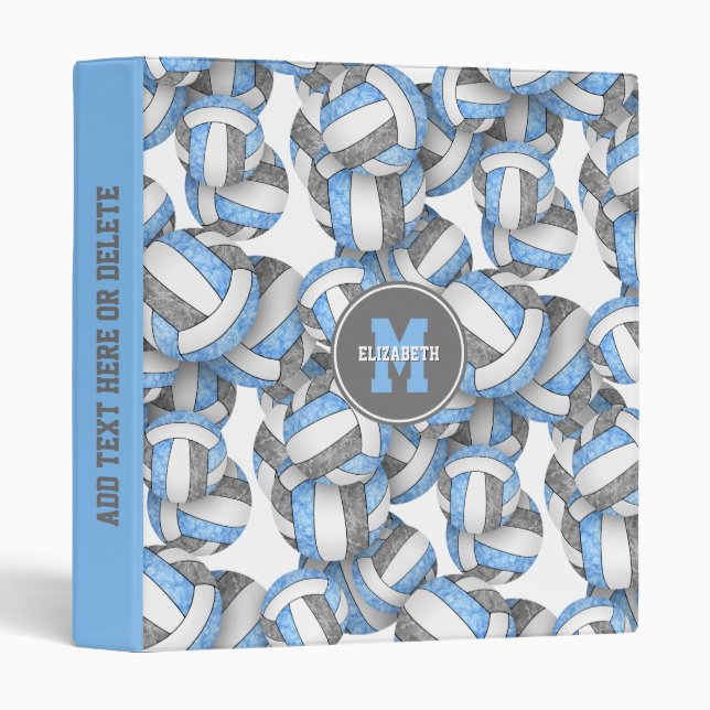 light blue grey girls sports volleyballs pattern binder (Front/Spine)