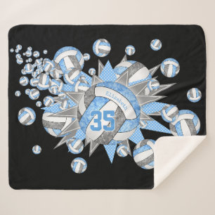 light blue grey girly volleyballs stars custom sherpa blanket