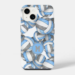 Light blue grey monogrammed girls volleyball iPhone 14 case