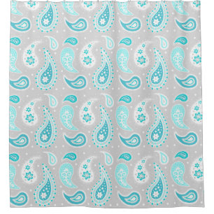 Light Blue Grey Paisley Pattern Shower Curtain